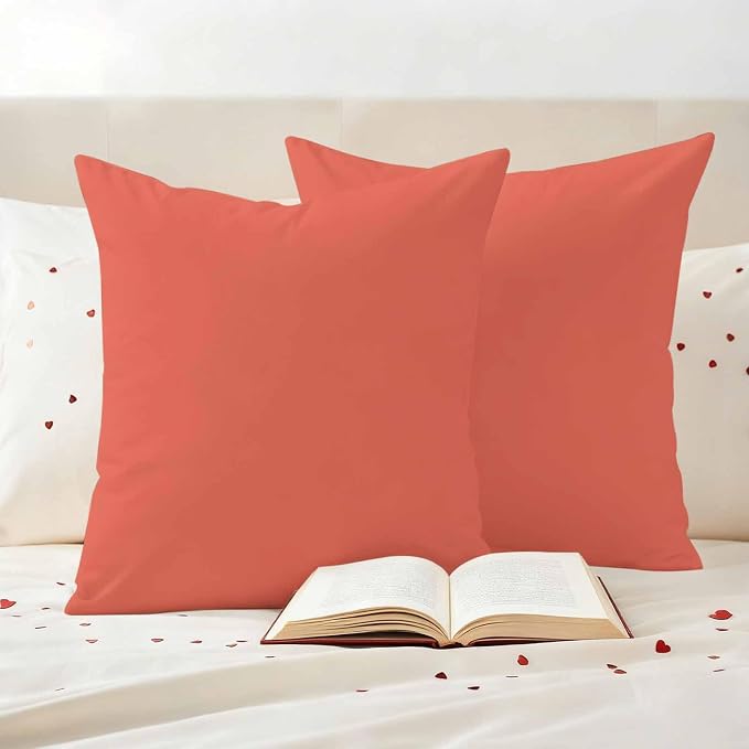 Outdoor Pillow Covers Set of 2, Solid Color Coral Red Decorative Throw Pillow Covers 18X18IN, Minimalist Style Throw Pillows Protector Cushion Case for Patio,Couch,Sofa,Garden