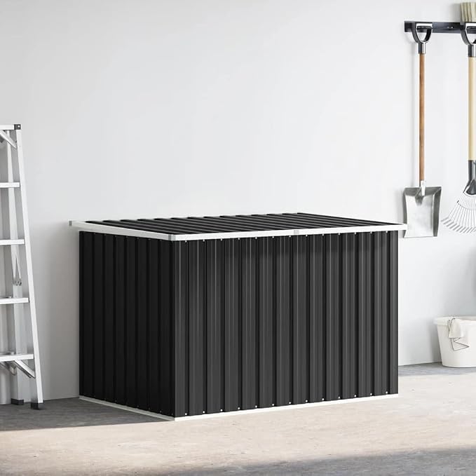 Large Outdoor Garden Storage Box, Galvanized Steel Deck Container for Patio Cushions, Pillows and Gardening Tools, Anthracite Gray, 67.3 x 39 x 36.6 Inches