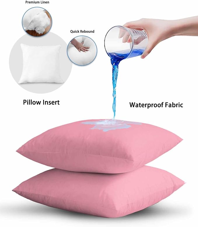 Outdoor Waterproof Throw Pillows Minimalist Solid Pure Pink Patio Pillows Pack of 2,Decorative Pillow Covers with Insert,Pillow Cushion Case for Garden Couch Sofa Unadorned Single Color Art