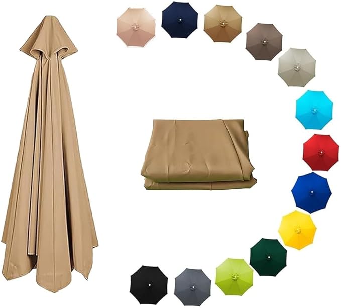 7ft/9ft/10ft Parasol Umbrella Canopy Replacement, Patio Umbrella Replacement Cover, 8 Ribs/6 Ribs Parasol Top Replacement Cloth(Khaki,300cm/10ft-6ribs)