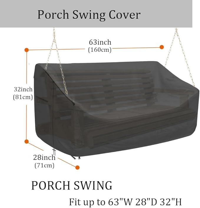 Porch Swing Cover 63 Inch Water-Resistant 600D OXford Hanging Outdoor Swing Cover All Weather Protected Swing Covers for Outdoor Furniture