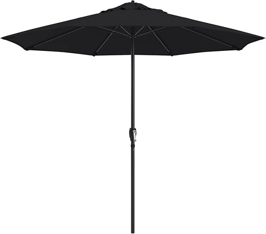 California Umbrella 8-Year Protection 9 Ft Outdoor Patio Umbrella, Solstice Fade-Resistant Fabric, Auto-Tilt, Heavy Duty Aluminum Frame, 8 Reinforced Ribs for Pool or Deck, Black Pole, Black