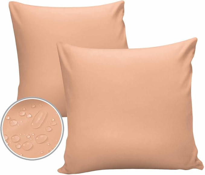 Outdoor Waterproof Throw Pillow Covers Set of 2 Peach Fuzz Pink Pillowcases 16x16 Inches Solid Color Patio Decorative Pillows Cushion Case Patio Pillows for Couch Bed Chair Garden