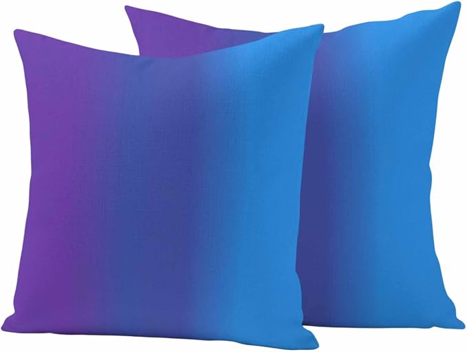 Purple Blue Ombre Outdoor Pillow Covers Waterproof, All Weather Cushion Case Set of 2, Modern Color Gradient Striped Decorative Pillowcases for Sofa Couch Bed Decor Patio Furniture 16"x16"