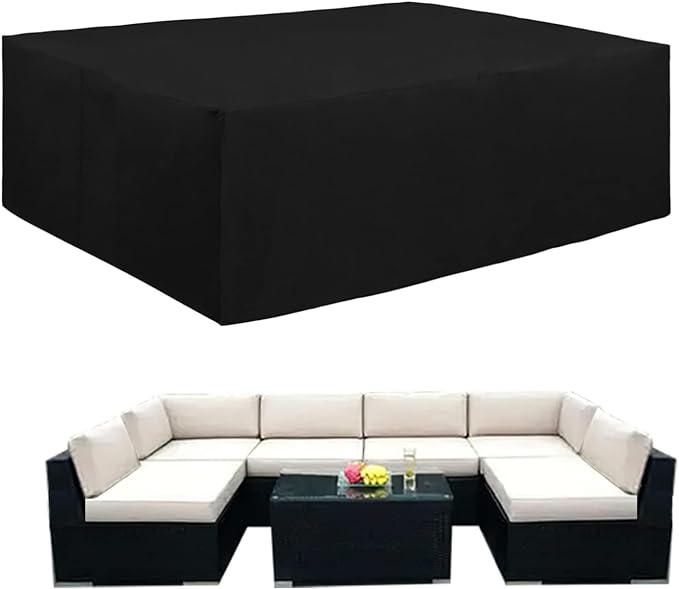 Easy-Going 600D Heavy Duty Patio Furniture Cover, Outdoor Rectangular Table and Chair Set Cover, Waterproof Outdoor Sectional Set Cover (90" L x 64" W x 28" H, Black)