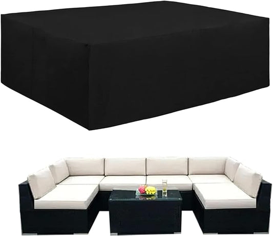 Easy-Going 600D Heavy Duty Patio Furniture Cover, Outdoor Rectangular Table and Chair Set Cover, Waterproof Outdoor Sectional Set Cover (90" L x 64" W x 28" H, Black)