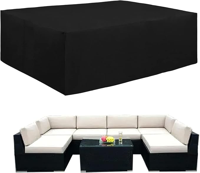 Easy-Going 600D Heavy Duty Patio Furniture Cover, Outdoor Rectangular Table and Chair Set Cover, Waterproof Outdoor Sectional Set Cover (130" L x 84" W x 28" H, Black)