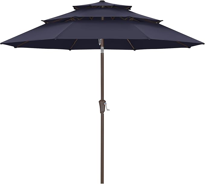 ABCCANOPY 9Ft 3 Tiers Market Umbrella, Outdoor Table Umbrella for Patio, Deck, Backyard (Navy Blue)