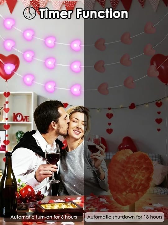 Pink Heart Fairy Lights Battery Operated 30 LED String lights Valentines | Remote Control, 8 Modes, Timer, Adjustable brightness, Waterproof Lights for Indoor Outdoor Classroom Christmas Decor