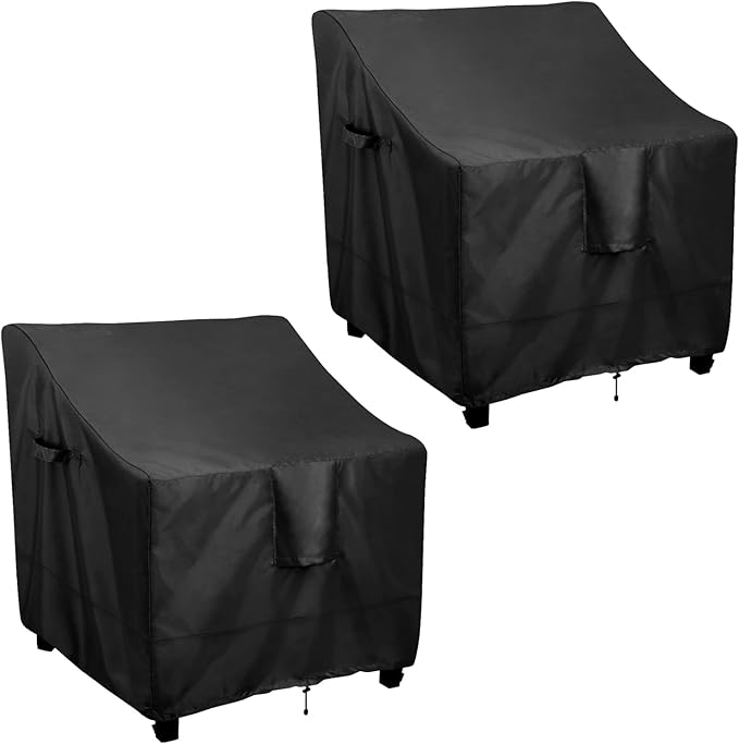 OutdoorLines Outdoor Waterproof Furniture Chair Cover - UV-Resistant Patio Lawn Chair Covers for Outdoor Furniture Windproof Heavy Duty Chair Covering, 2 Packs, 33.5Wx31.5Dx36H Inches, Black