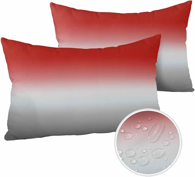 Outdoor Waterproof Throw Pillow Covers Set of 2 Red Grey Ombre Lumbar Pillowcases 20x12 Inches Gradient Gradual Color Patio Decorative Pillows Cushion Case Patio Pillows for Couch Bed Chair Garden