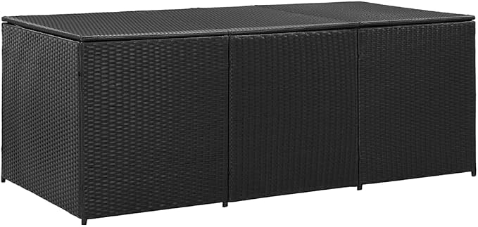 Large Outdoor Garden Storage Box 70.9 Inch Rectangular Deck Bin for Patio Furniture Cushions Tools Weather-Resistant Poly Rattan Container Black