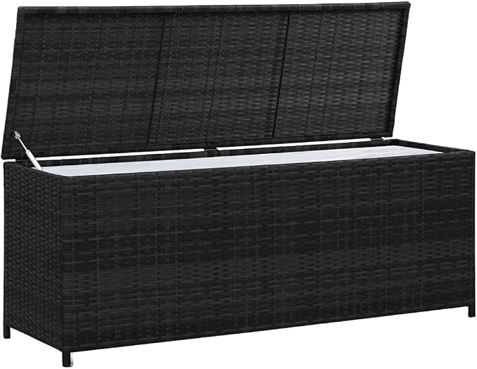(Fast Shipments) Deck Storage Container, Organization & Outdoor Storage Container for Patio Furniture Pillows, Garden Tools Garden Storage Box Black 59"x19.7"x23.6" Poly Rattan