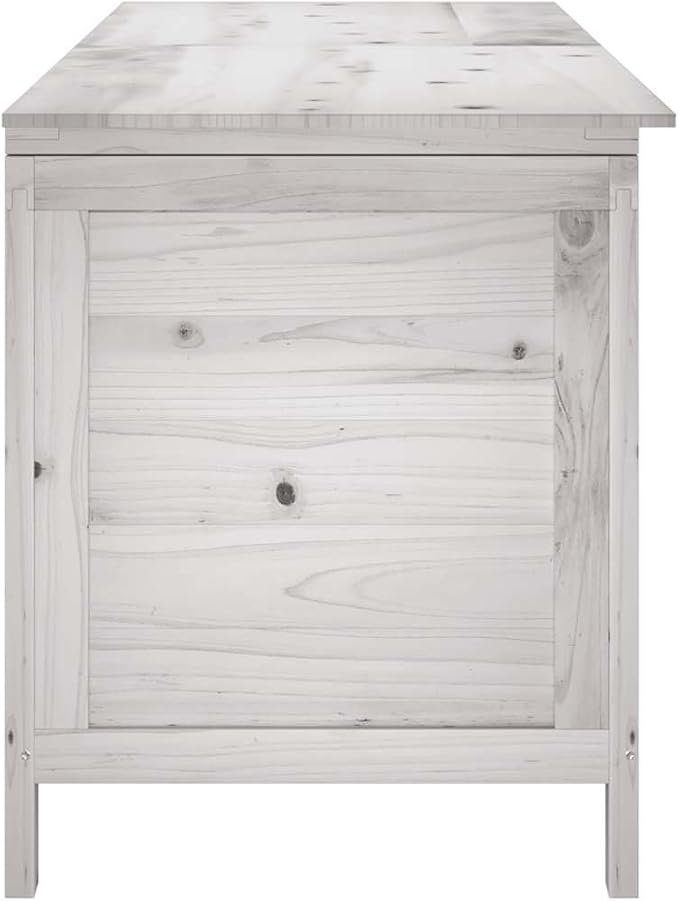 Outdoor Garden Storage Box, Large Wooden Deck Chest for Cushions, Toys and Patio Tools, White Solid Fir Wood Container, 59.1 x 19.7 x 22.2 Inches