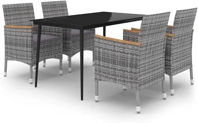 BOWERY HILL 5-Piece Contemporary Patio Dining Set, PE Rattan and Powder-Coated Steel, Gray and Dark Gray/Black Finish, Cushioned Seats, Weather-Resistant Design, Outdoor Furniture for Garden or