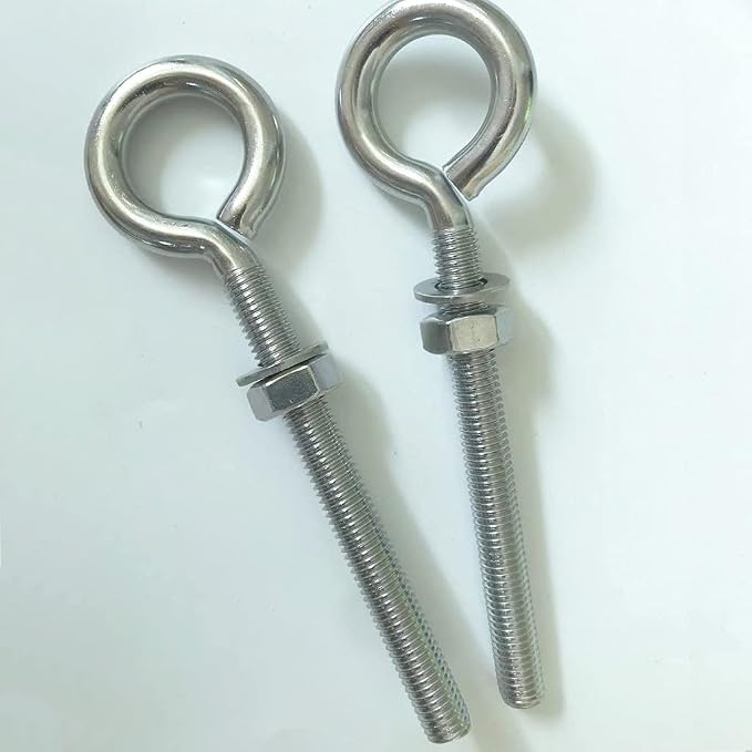 Hammock Hooks, 2 Pack M10 Stainless Steel Eye Bolt 4" Heavy Duty Eyebolt Eyelet Screws with Washer and Nuts for Yoga Hammock Swing Chair Indoor Outdoor, Long Shank Thread Length 100mm