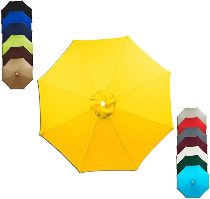 6/8 Ribs Patio Umbrella Replacement Canopy 6.5ft 7.5ft 8.2ft 8.9ft 9.8ft 11.5ft Waterproof UV Protective Replacement Parasol Fabric Cover for Garden Outdoor(Yellow,8.9ft/8ribs)