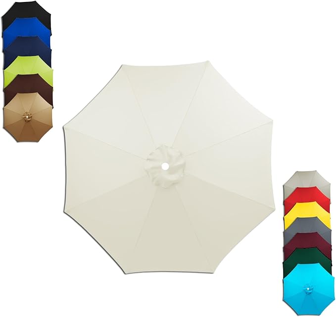 6/8 Ribs Patio Umbrella Replacement Canopy 6.5ft 7.5ft 8.2ft 8.9ft 9.8ft 11.5ft Waterproof UV Protective Replacement Parasol Fabric Cover for Garden Outdoor(White,9.8ft/6ribs)