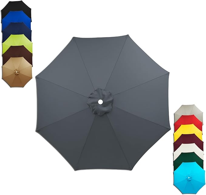 6/8 Ribs Patio Umbrella Replacement Canopy 6.5ft 7.5ft 8.2ft 8.9ft 9.8ft 11.5ft Waterproof UV Protective Replacement Parasol Fabric Cover for Garden Outdoor(Gray,9.8ft/6ribs)