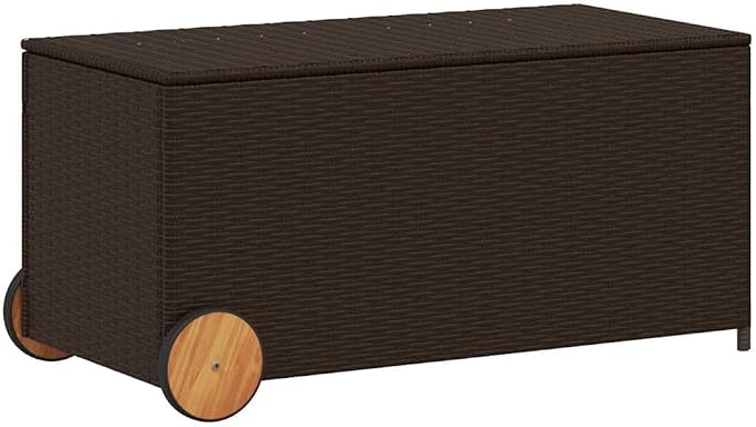 50-Gallon PE Rattan Deck Box Brown Modern Outdoor Storage Chest 21.7 x 42.1 x 20.9 in Patio Container for Cushions Tools on Balcony Garden Terrace