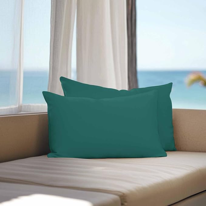 Lumbar Pillow Covers 20x12 Inch Set of 2, Dark Green Waterproof Outdoor Cushion Covers, Modern Pure Dark Green Decorative Pillowcases for Couch, Sofa, Bed, Garden, Patio