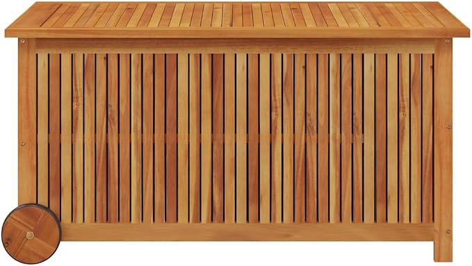 Outdoor Garden Storage Box with Wheels, Solid Acacia Wood Deck Chest for Patio Backyard Furniture, 44.5 x 19.7 x 22.8 Inches