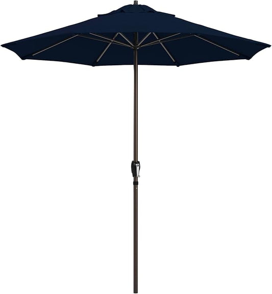 California Umbrella 12-Year Protection 7.5-Ft Outdoor Patio Umbrella, Sunbrella Fade-Resistant Fabric, Auto-Tilt, Heavy Duty Aluminum Frame, 8 Reinforced Ribs for Pool or Deck, Bronze Pole, Navy Blue