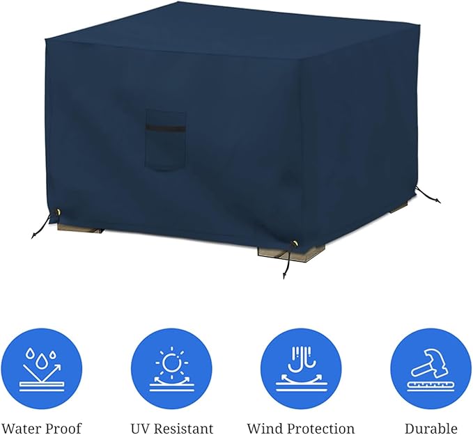 Covers & All Waterproof Ottoman Cover, 12 Oz PVC Coated Polyester, Outdoor Ottoman Slipcover, Square Patio Furniture Covers Suitable for Indoor and Outdoor Use (21" L x 21" W x 17" H, Blue)