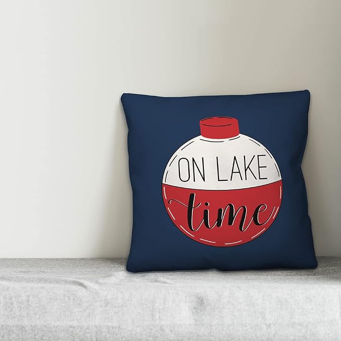 On Lake Time Indoor/Outdoor Pillow | Decorative Pillows for Living Room Couch Bed Sofa Patio, Fluffy Soft Cushion | Water Resistant Red, 18x18