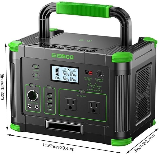 500W Portable Power Station, Solar Generator 519.48Wh (Peak 1000W) Lithium Battery Power Generator with 2 * 120V AC Outlets, Mobile Battery Backup Pack for RV Trip Camping, Outdoor Adventure, Home