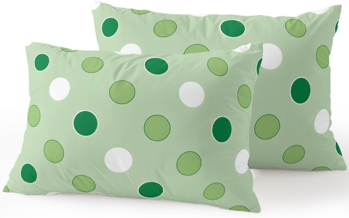 Waterproof Outdoor Pillow Set of 2 Green Polka Dots Decorative Throw Pillows Cover & Insert 20x12 Inch Lumbar Pillowcase Funny Circles Spots Pillows for Couch Sofa Bed Patio Furniture Indoor Outdoor