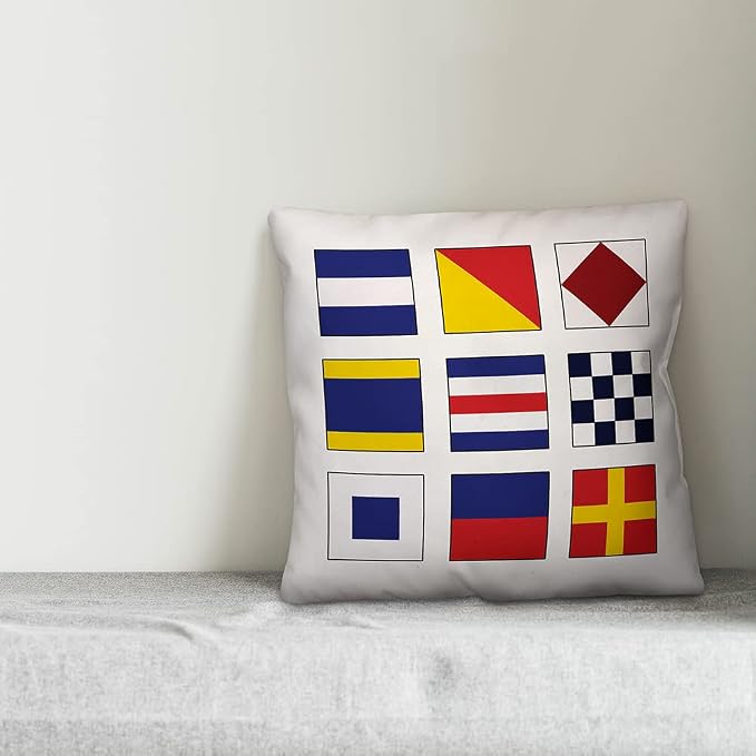 Nautical Flags Indoor/Outdoor Pillow | Decorative Pillows for Living Room Couch Bed Sofa Patio, Fluffy Soft Cushion | Water Resistant Red, 18x18