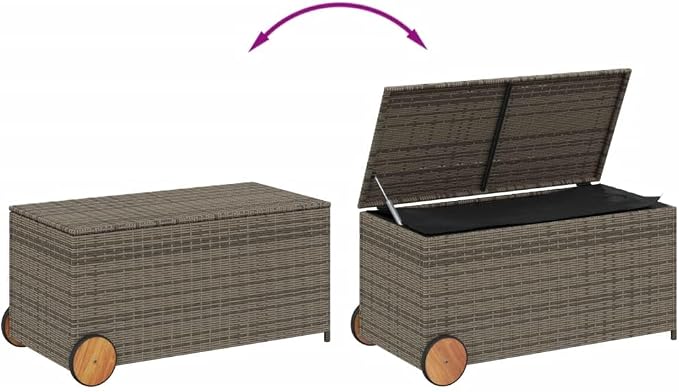 Wicker Outdoor Deck Box with Wheels, 50.2 Gal Outdoor Storage Box with Lid, PE Rattan Storage Container for Pillows, Cushions, Gardening Tools, 42.1"x21.7"x19.7"/20.9" Gray