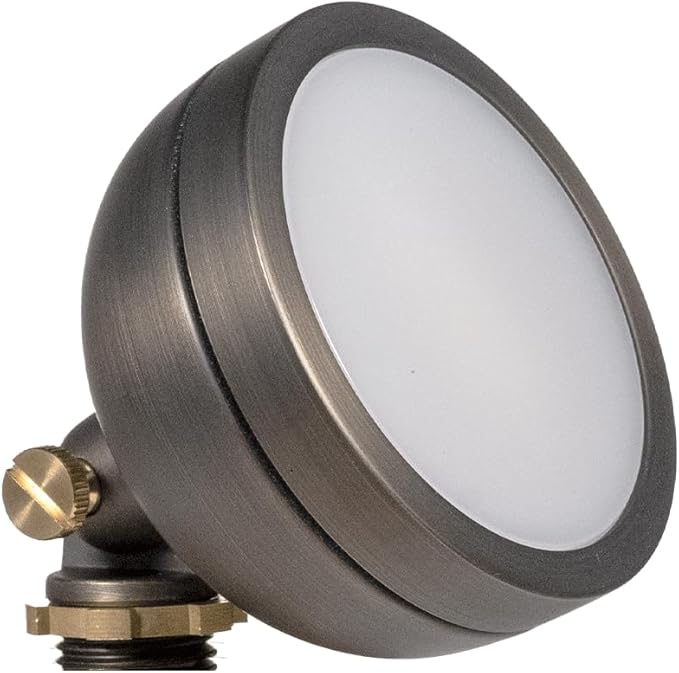 VOLT 12V Mini Round Brass Frosted Flood Light (Bronze) with 3W 2700K Warm White G4 LED Bulb for Low Voltage Landscape Lighting of Outdoor Wall, Garden or Yard