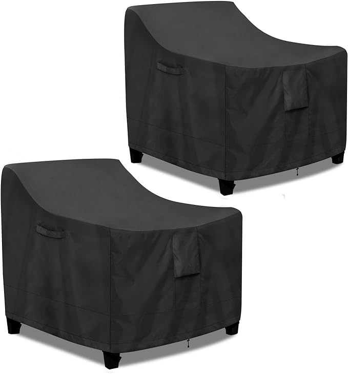 PureFit Outdoor Chair Covers Waterproof 2 Pack Patio Furniture Lawn Chair Covers for Outdoor Furniture with Air Vent and Padded Handles, Fits up to 30W x 37D x 31H Inches, Black