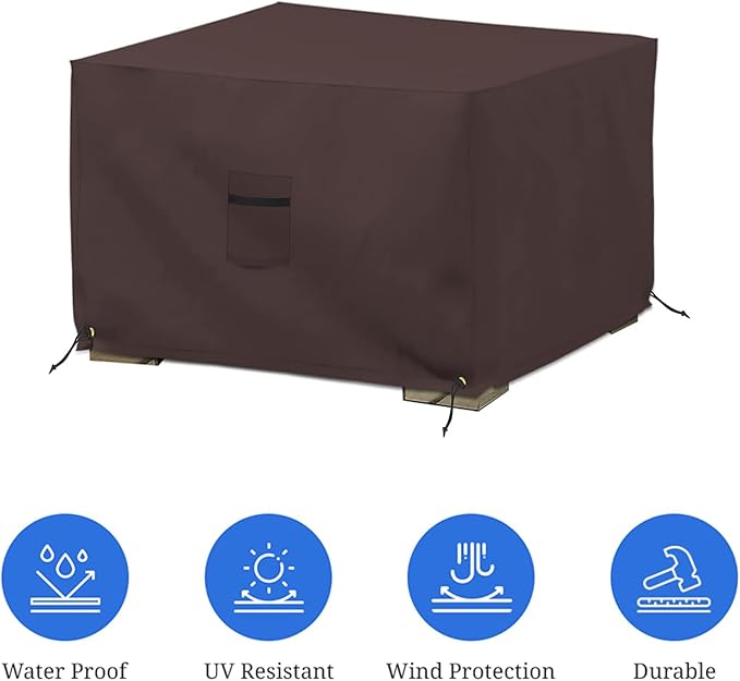 Covers & All Outdoor Ottoman Slipcover, 12 Oz PVC Polyester, Waterproof Ottoman Cover Resists Tear and UV, Square Patio Furniture Covers for Indoor/Outdoor Use (30"L x 30"W x 18"H, Coffee)