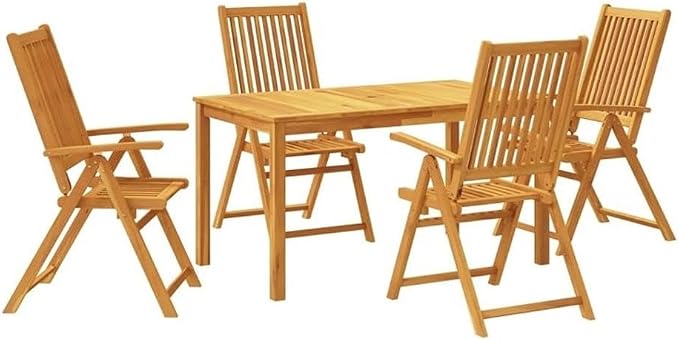 Afuera Living 5 Piece Patio Dining Set, Acacia Wood, Brown Oiled Finish, Folding Chairs, Rectangular 55.1 x 31.5 in Table, Garden or Terrace Outdoor Dining Set for 4 People
