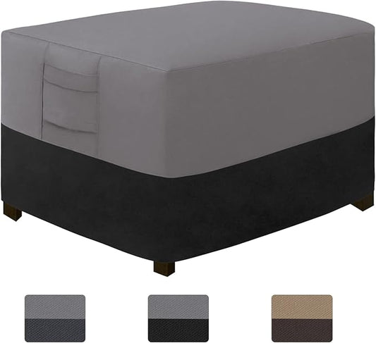 Easy-Going Outdoor Ottoman Cover, Waterproof Patio Ottoman Cover, Heavy Duty Outdoor Furniture Cover with Padded Handles (34"x24"x17", Gray/Black)