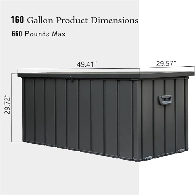 160 Gallon Waterproof Outdoor Deck Box Storage Chest in Dark Gray, Large Capacity Patio Storage for Garden Tools, Cushions, and More (160 Gallon (Dark Gray))