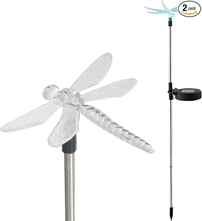 CANDLE CHOICE Solar Powered Landscape LED Lights Outdoor Waterproof Color Changing Garden Stake Lights for Outside Yard Lawn Flowerbed Plant Path Christmas Decorations Figurine Dragonfly 2 Pack