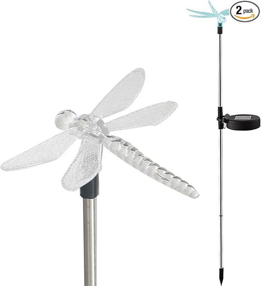 CANDLE CHOICE Solar Powered Landscape LED Lights Outdoor Waterproof Color Changing Garden Stake Lights for Outside Yard Lawn Flowerbed Plant Path Christmas Decorations Figurine Dragonfly 2 Pack