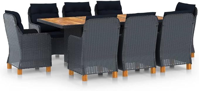 9 Piece Patio Dining Set with Cushions Poly Rattan,Outdoor Dining Set,Garden Dining Set,Terrace Tables and Chairs,Lounge Seat,Garden Furniture,for Homes,Offices,Living Room,Cafes,Dark Gray