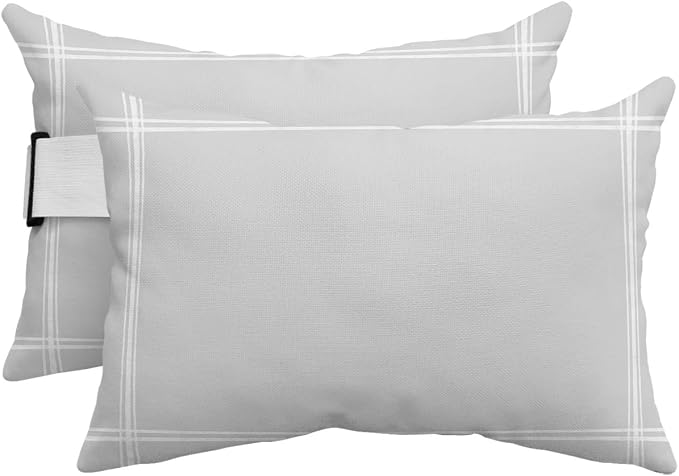 T&H XHome Outdoor Pillow for Chaise Lounge Chair, Solid Color Light Gray Waterproof Headrest Pillow Lumbar Pillows with Insert & Adjustable Elastic Strap for Beach, Poolside, Patio, Office (2 Pack)