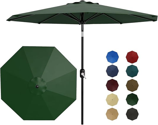 10Ft Patio Umbrella - 8 Sturdy Ribs Outdoor Table Umbrella with Crank Lift & Push Button Tilt - Market Umbrella for Pool, Deck, Yard, Garden - Turquoise