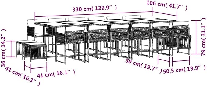 17-Piece Outdoor Dining Set, 16-Seater Patio Furniture with Acacia Wood Table and PE Rattan Chairs, Black and Cream White Garden Seating for Large Gatherings