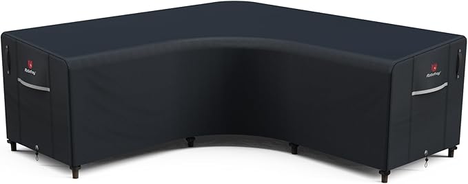 Rosefray 600D Outdoor V-Shaped Sectional Cover,Heavy Duty Anti UV Patio Sectional Sofa Cover with Air Vent, Waterproof Furniture Covers for Deck, Lawn,Backyard 100"x100" Black