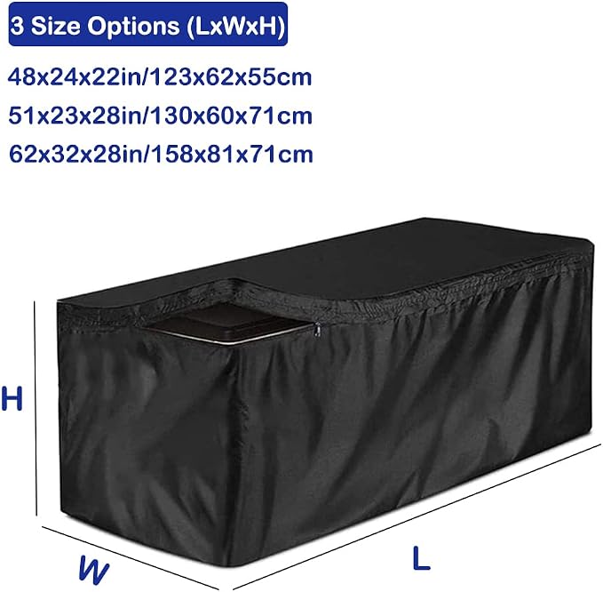 SUNSURE Deck Box Cover Heavy Duty Waterproof Outdoor Ottoman Bench Cover for Keter Large Deck Boxes Rectangular Storage Box Cover with Drawstring and Zipper (62x32x28in)
