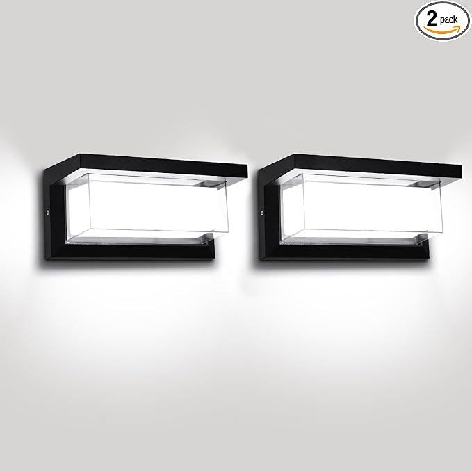 6000K Porch Lights Outdoor, 18W 1800LM LED Wall Light 2 Pack | IP65 Waterproof Anti-Rust Aluminum Modern Exterior Fixtures for Over Door, Garage, Patio