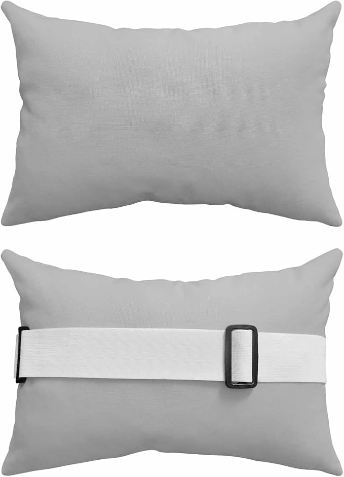 Outdoor Waterproof Lumbar Pillow Gray Waterproof Headrest Pillow Lumbar Pillows with Insert & Adjustable Elastic Strap Simple Style Pillows for Patio Beach Pool Chaise Chair 1 Pack 12x20 inch
