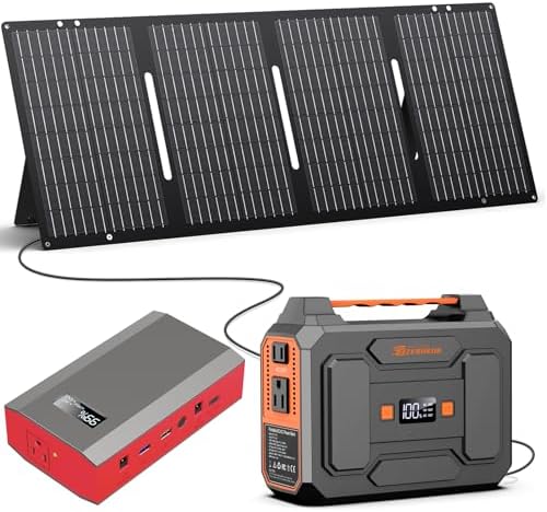 Portable Solar Power Station with Foldable Solar Panel 60W, 110V AC Outlet Camping Solar Powered Generator with Panels, Solar Powered Power Bank Generator for Laptop Smart Devices RV Outdoor Backup